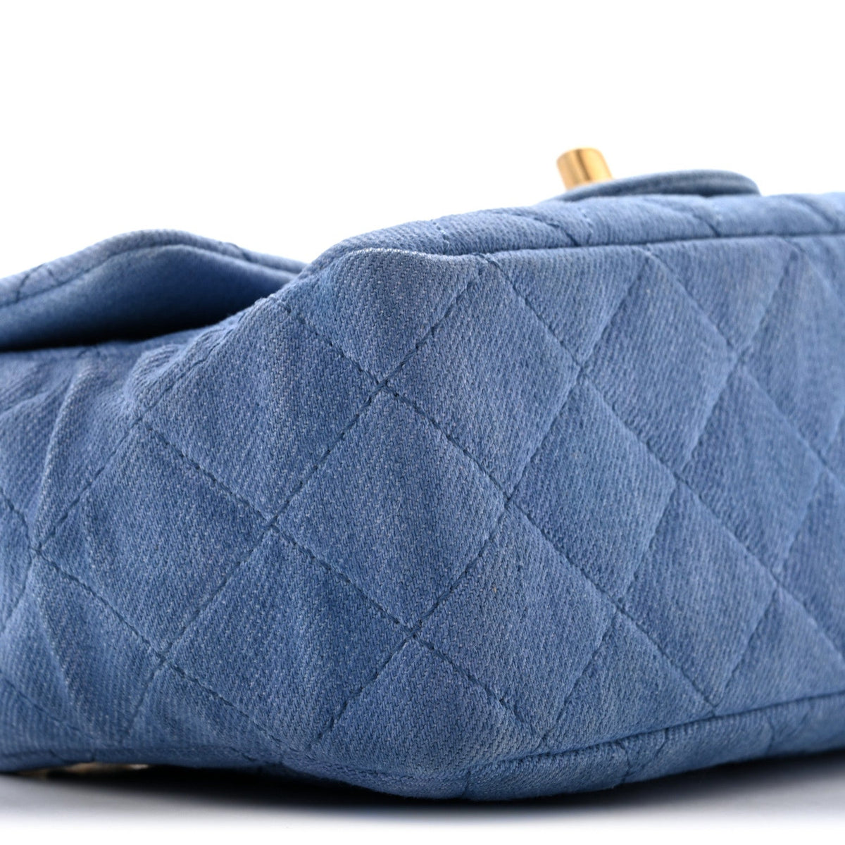 Denim Quilted Mini Pearl Crush Flap Blue