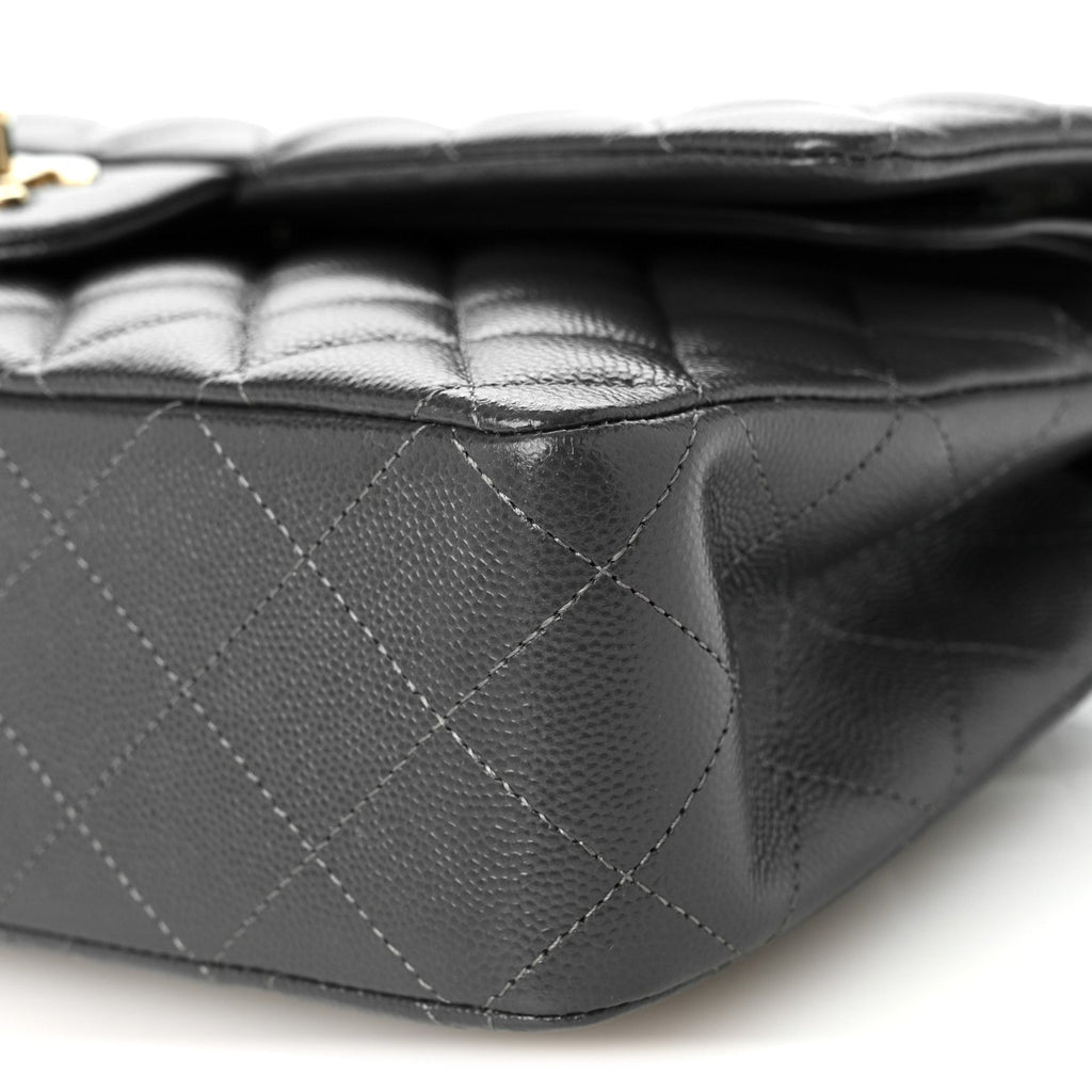 Caviar Quilted Medium Double Flap Dark Grey