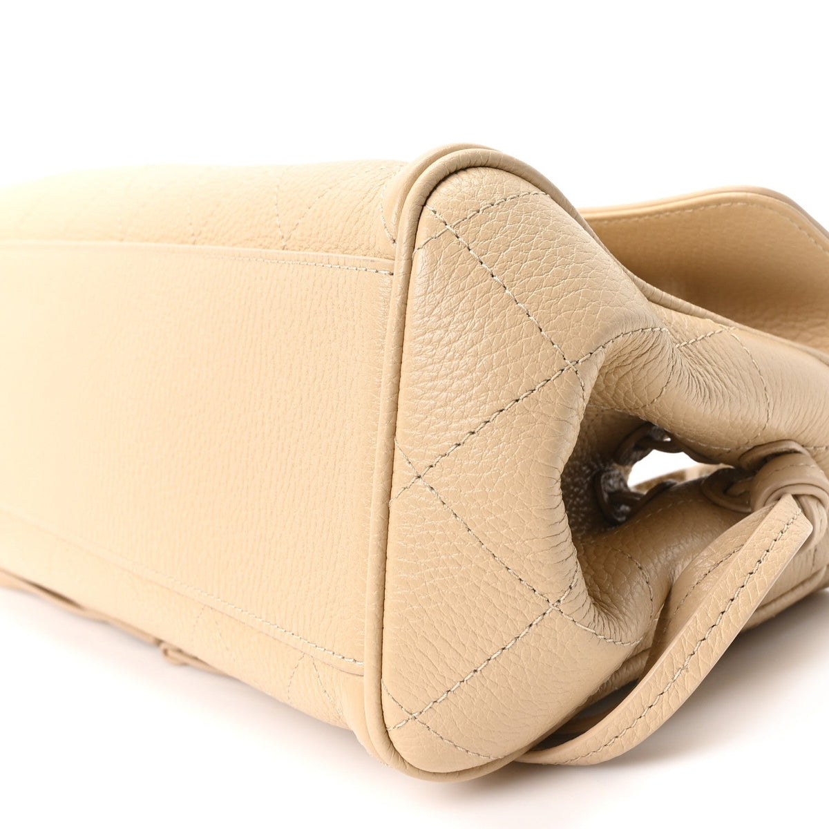 Grained Calfskin Stitched Urban Essentials Small Shopping Bag Beige