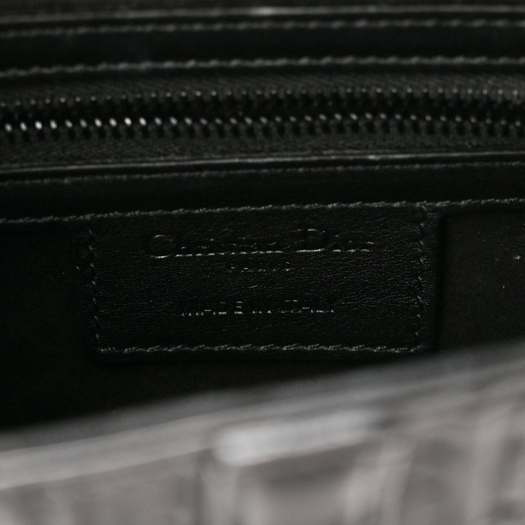 Calfskin Embossed Oblique Saddle Bag With Strap Black