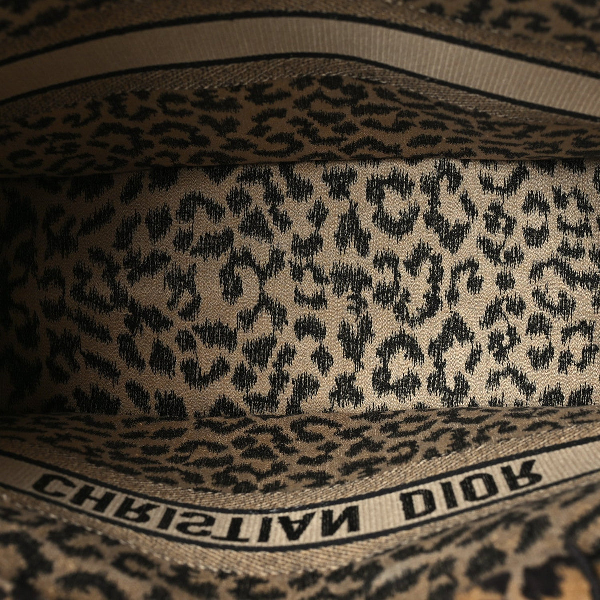 Canvas Mizza Embroidered Large Leopard Book Tote Beige