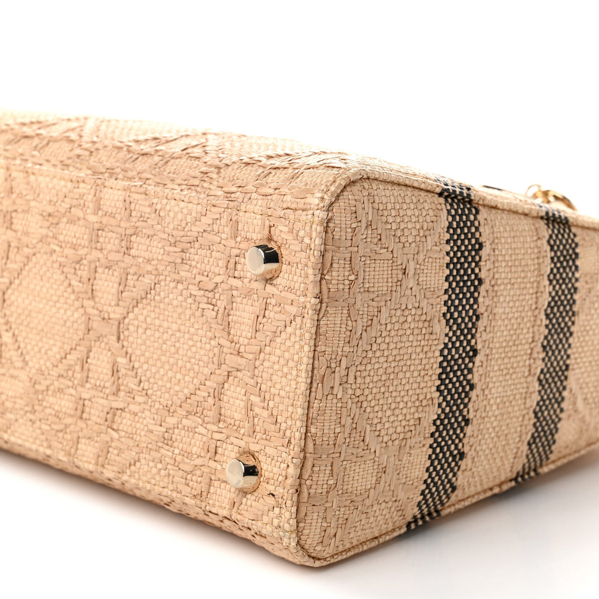 Raffia Woven Cannage Embroidered Medium Lady D-Lite Natural Black