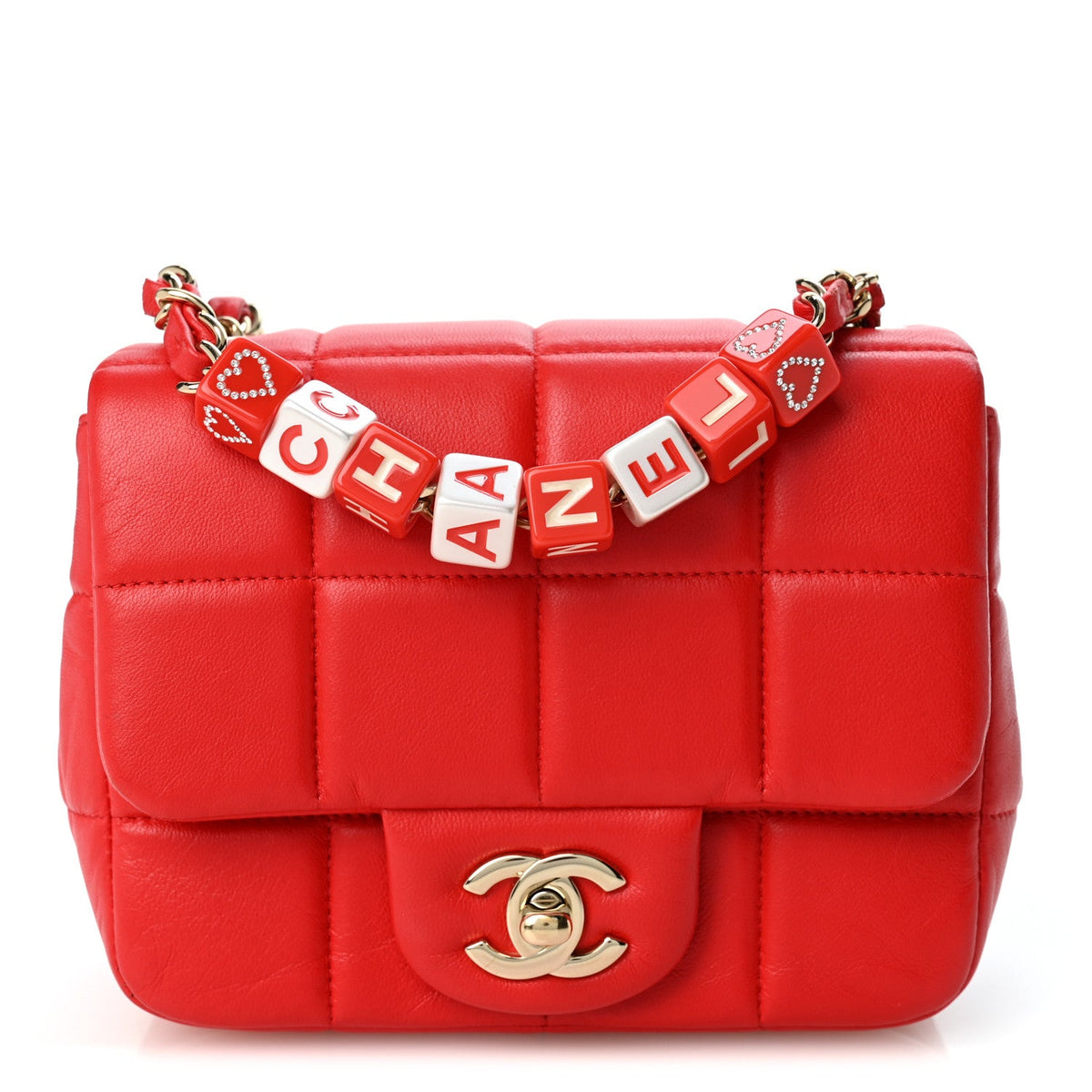 Lambskin Resin Crystal Square Quilted Monacoco Mini Flap Red