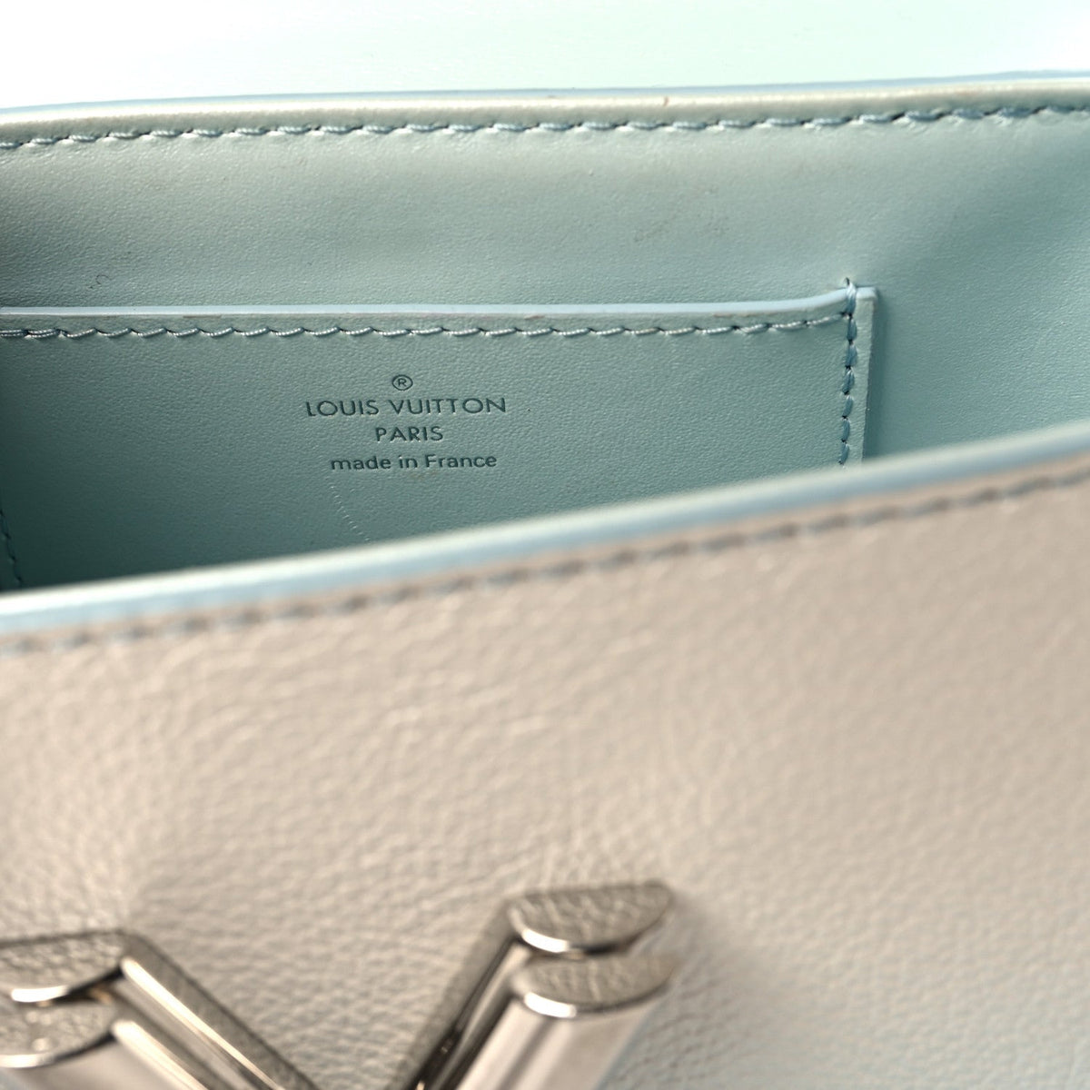 Calfskin Twist Chain Shoulder Bag PM Shaded Blue