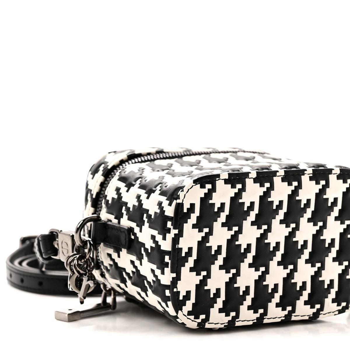 Calfskin Macro Houndstooth Embossed Micro Lady Dior Vanity Case Black White