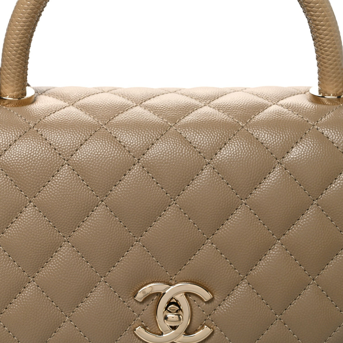 Caviar Lizard Embossed Quilted Small Coco Handle Flap Dark Beige