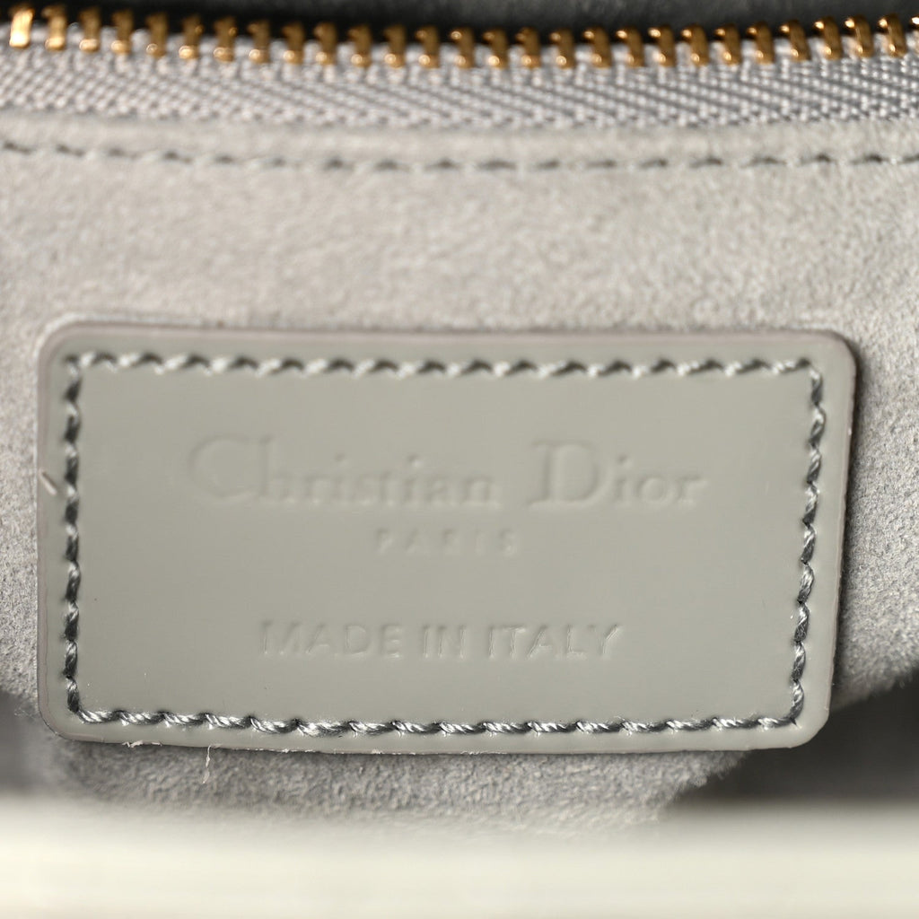 Patent Cannage Mini Lady Dior Grey Stone