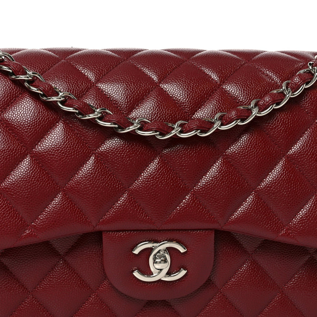 Caviar Quilted Jumbo Double Flap Burgundy
