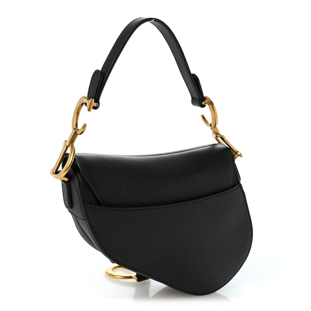 Grained Calfskin Mini Saddle Bag Black