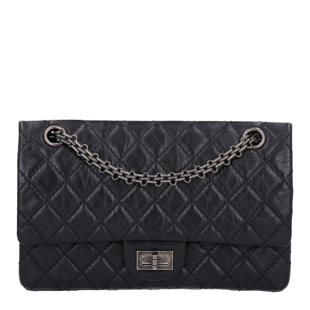 Aged Calfskin Quilted 2.55 Reissue 225 Flap Black
