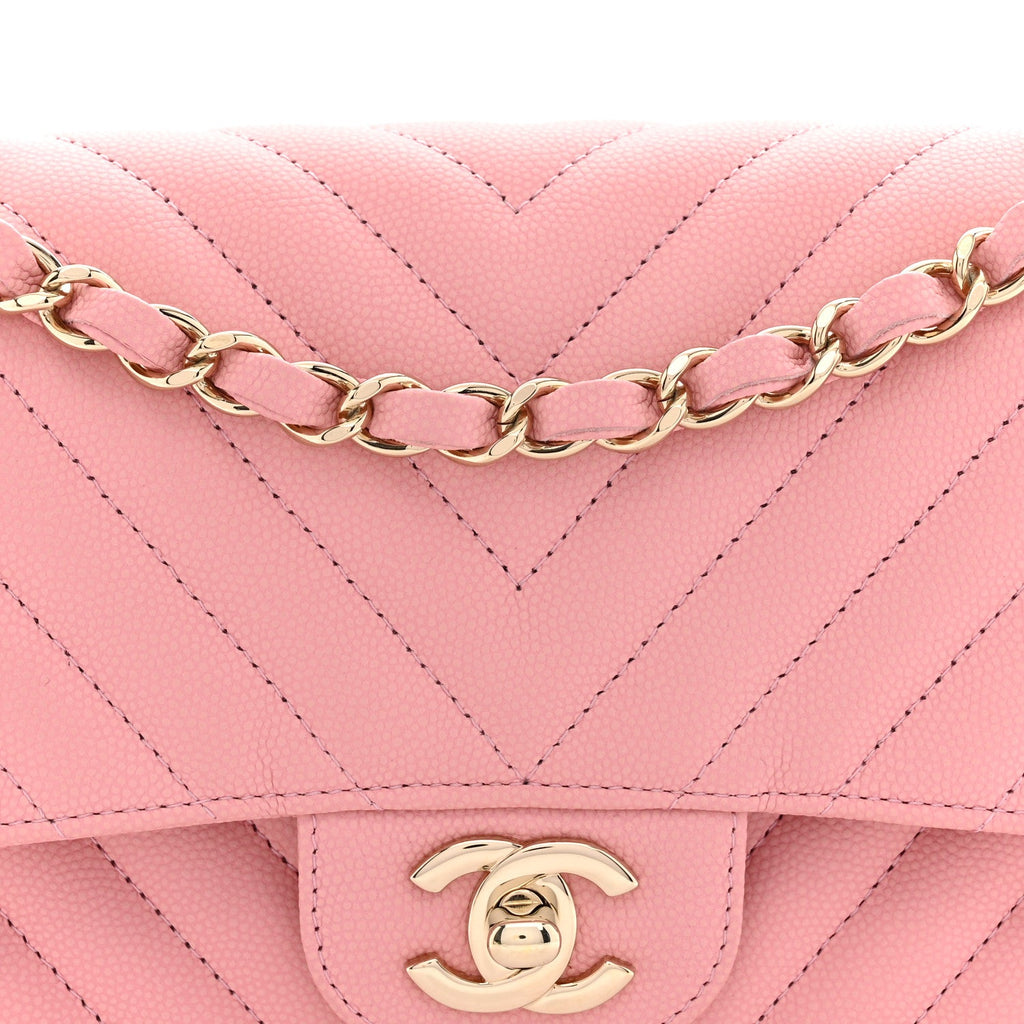 Caviar Chevron Quilted Small Double Flap Pink