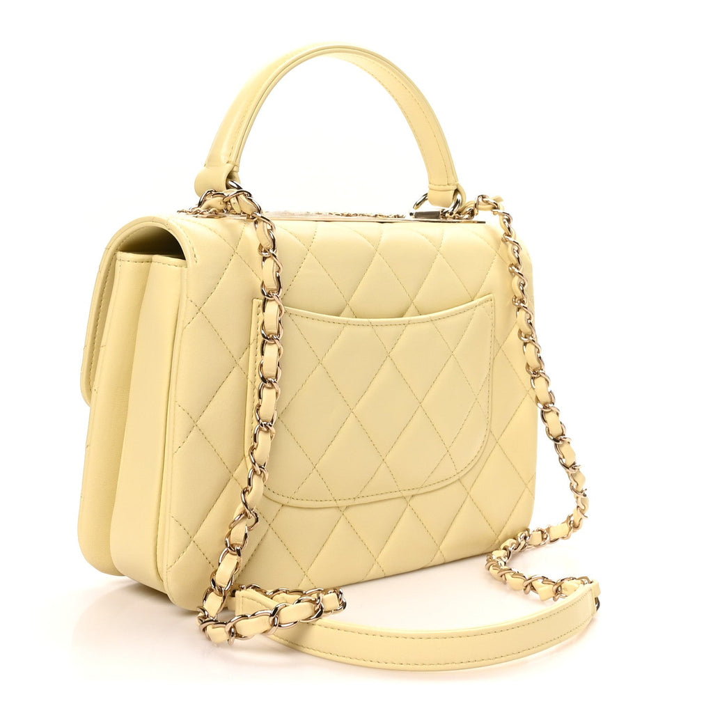 Lambskin Quilted Small Trendy Chain CC Dual Handle Flap Bag Yellow