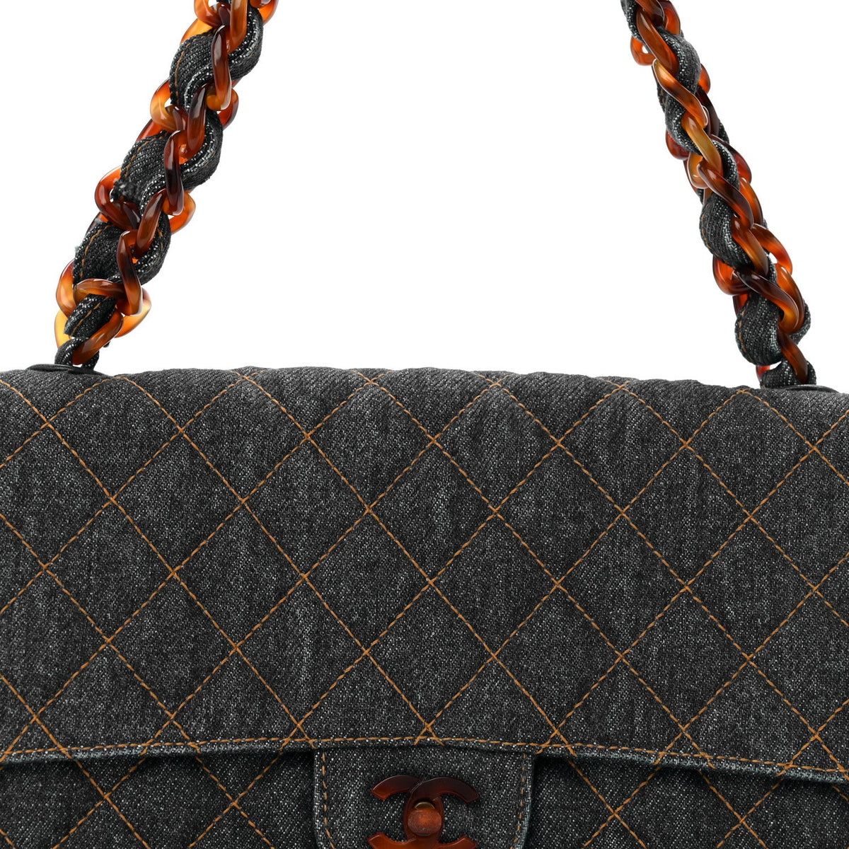 Denim Quilted Tortoise Single Flap Blue