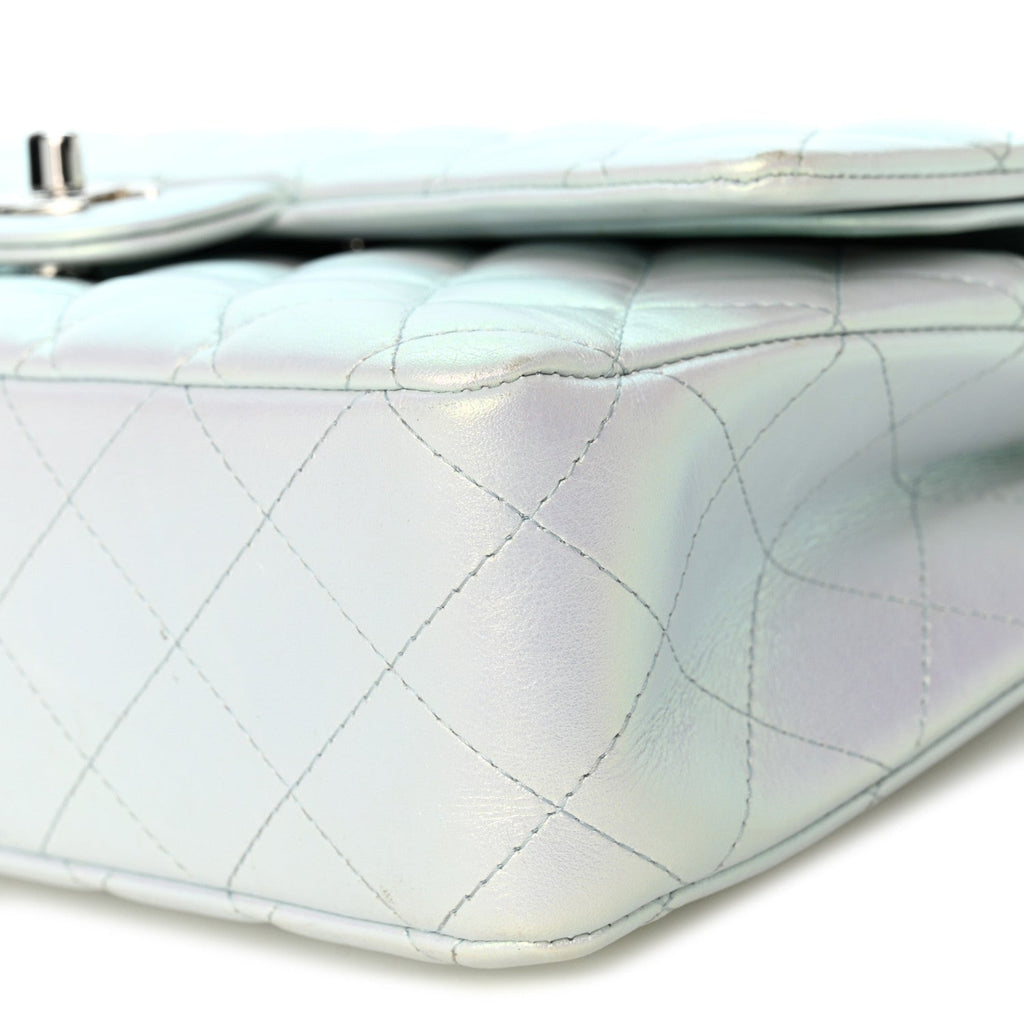 Iridescent Lambskin Quilted Medium Double Flap Light Blue