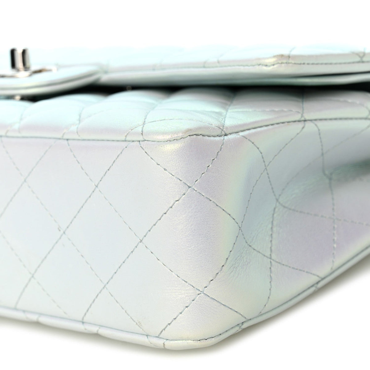 Iridescent Lambskin Quilted Medium Double Flap Light Blue
