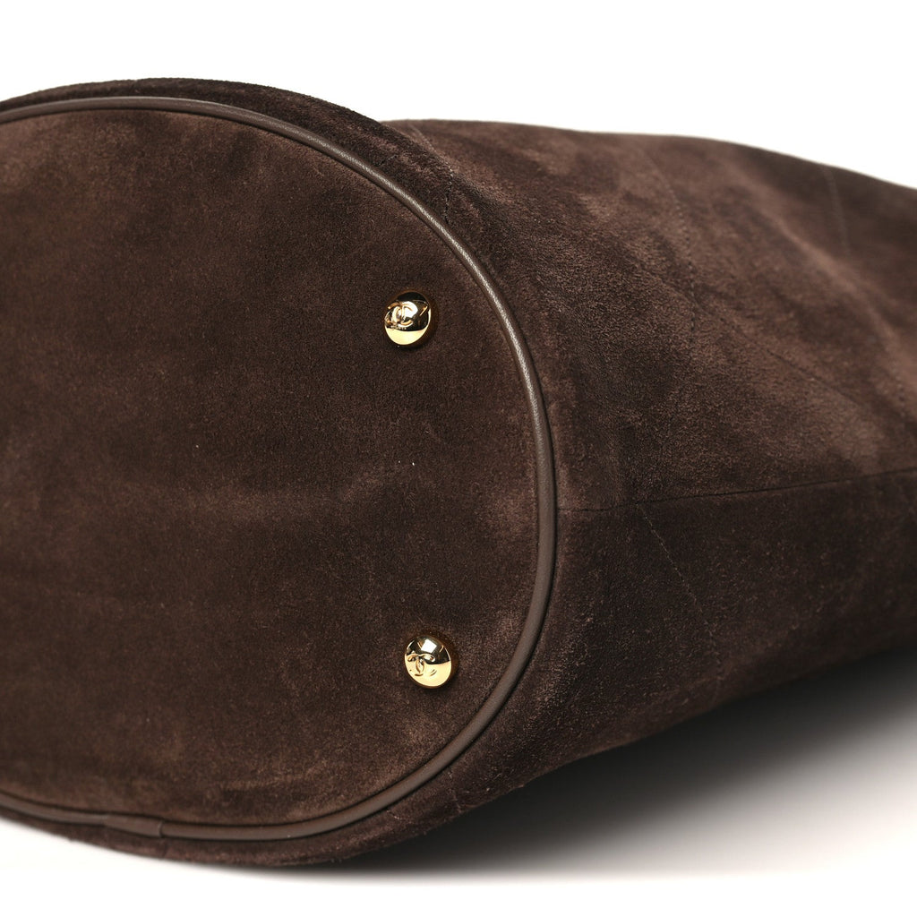 Suede Quilted Large Bucket Bag  Dark Brown