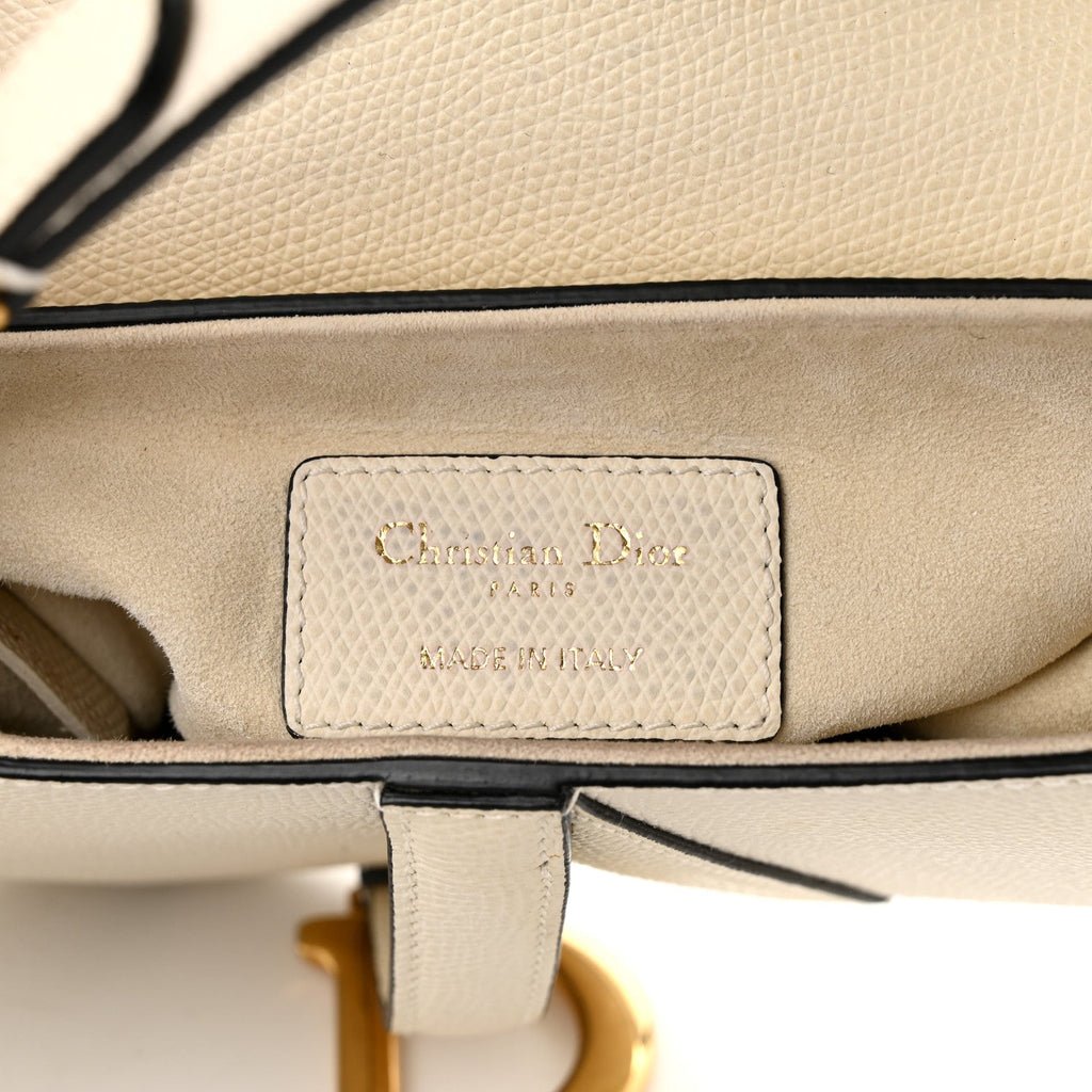 Grained Calfskin Mini Saddle Bag White