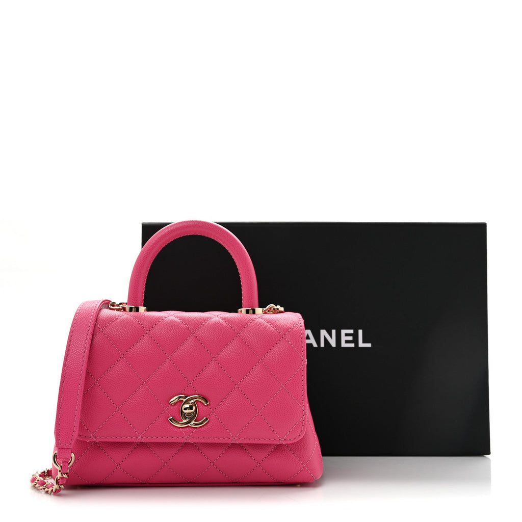 Caviar Quilted Lizard Embossed Extra Mini Coco Handle Flap Pink