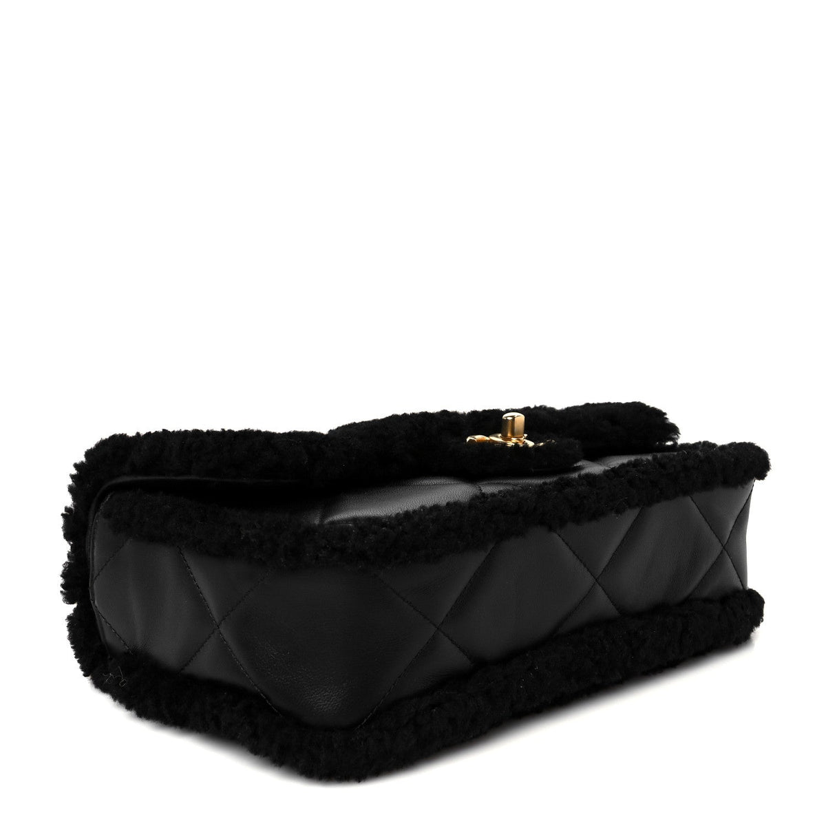 Shearling Lambskin Quilted Furry Coco Flap Black