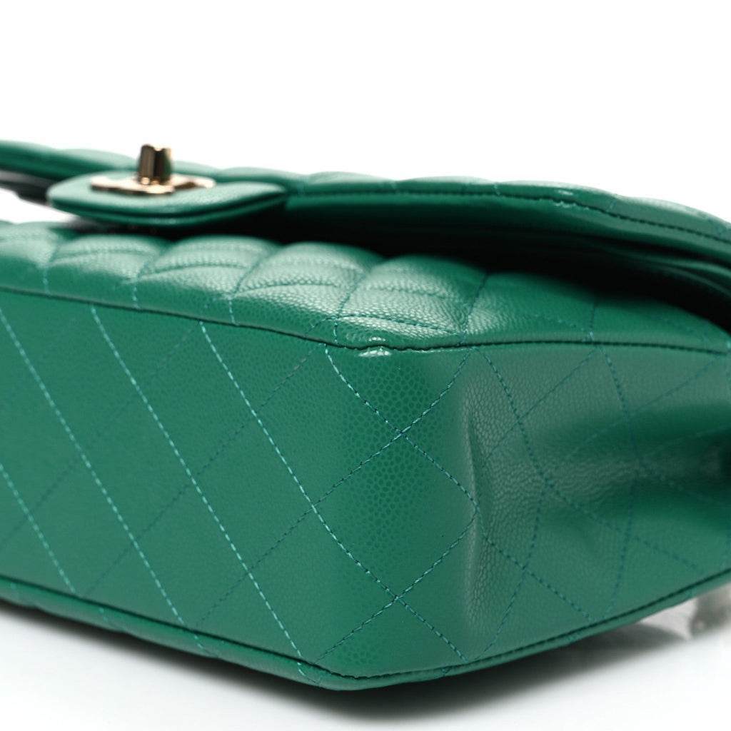 Caviar Quilted Medium Double Flap Green