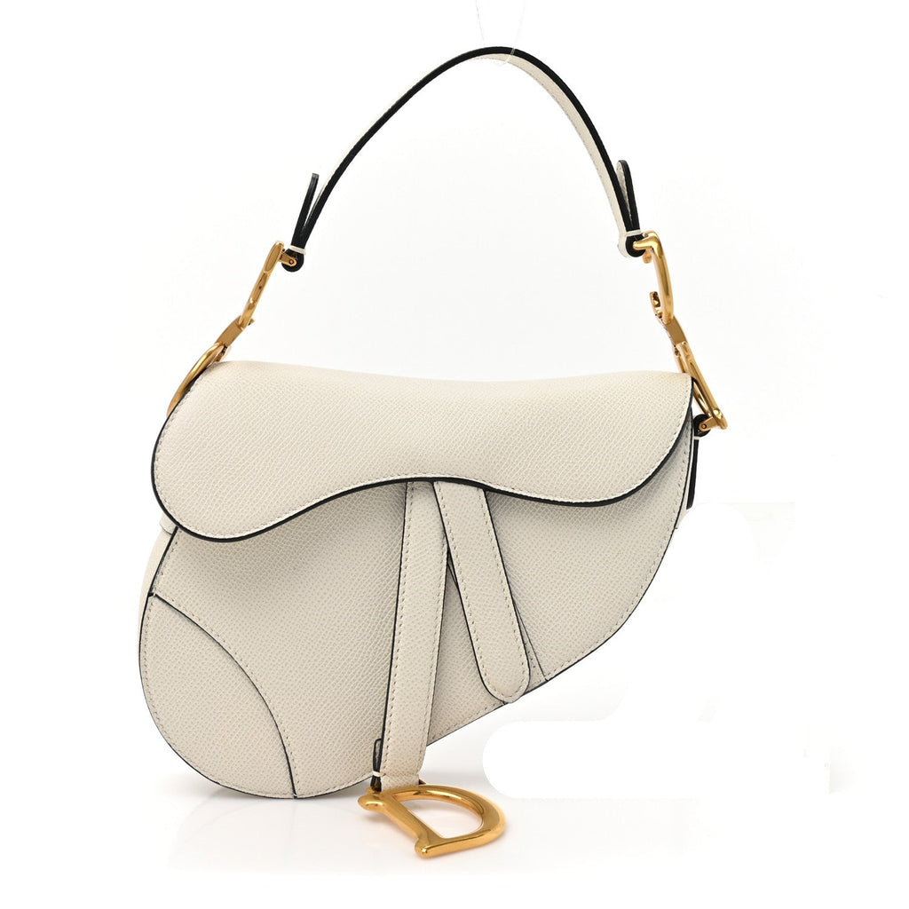 Grained Calfskin Mini Saddle Bag White