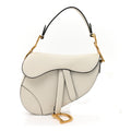 Grained Calfskin Mini Saddle Bag White