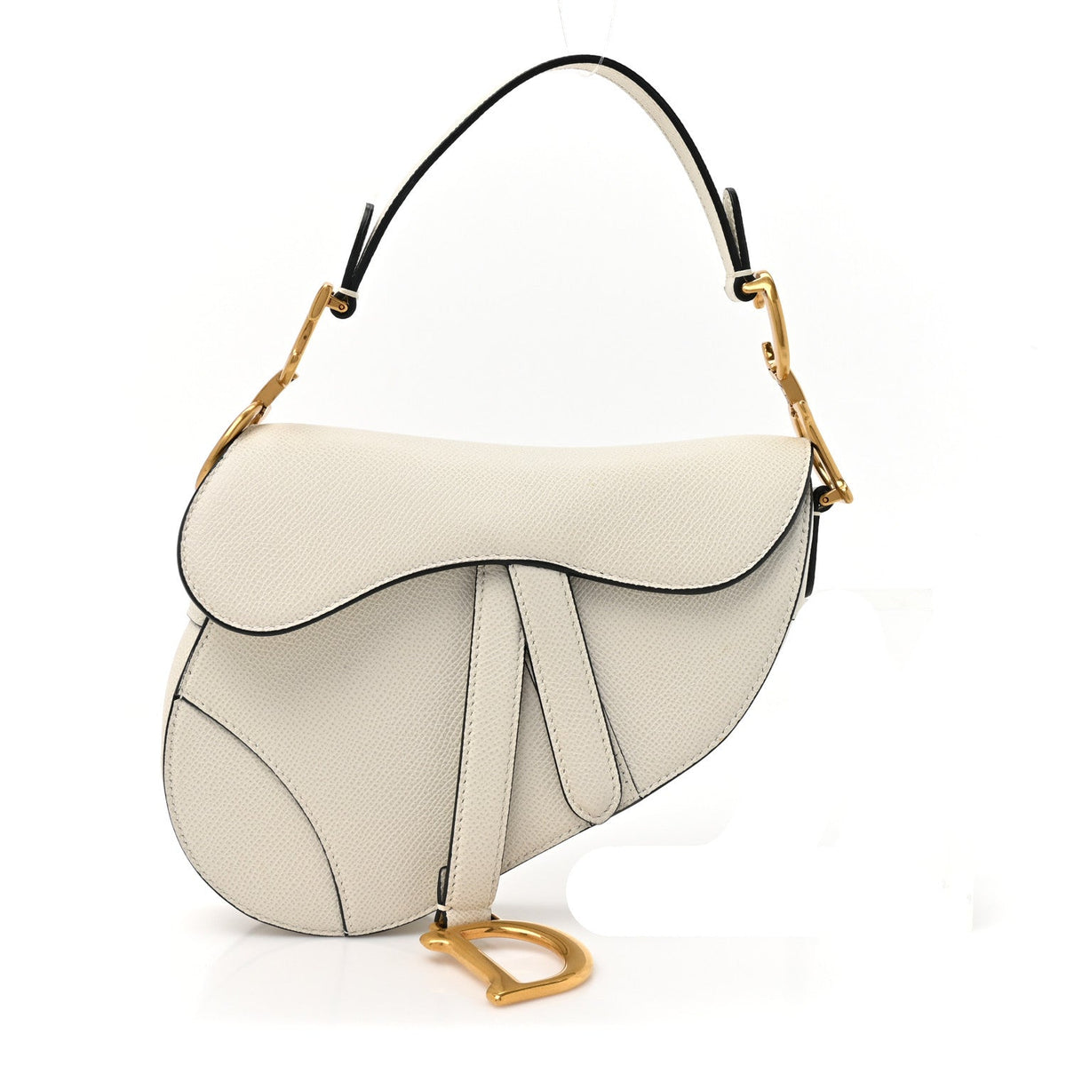 Grained Calfskin Mini Saddle Bag White