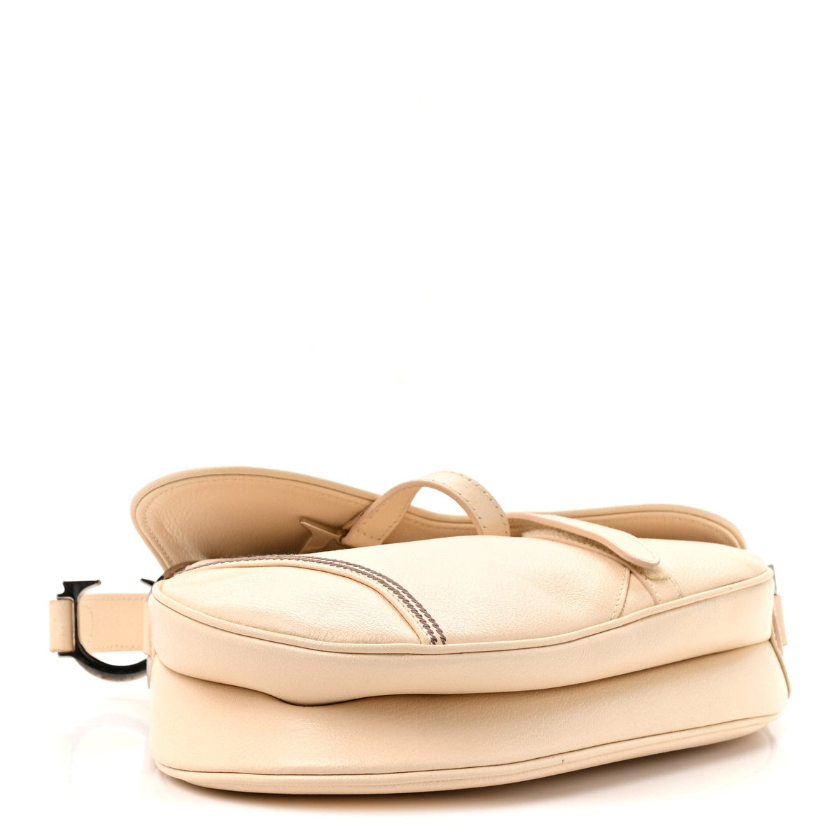Grained Calfskin Saddle Bag Beige