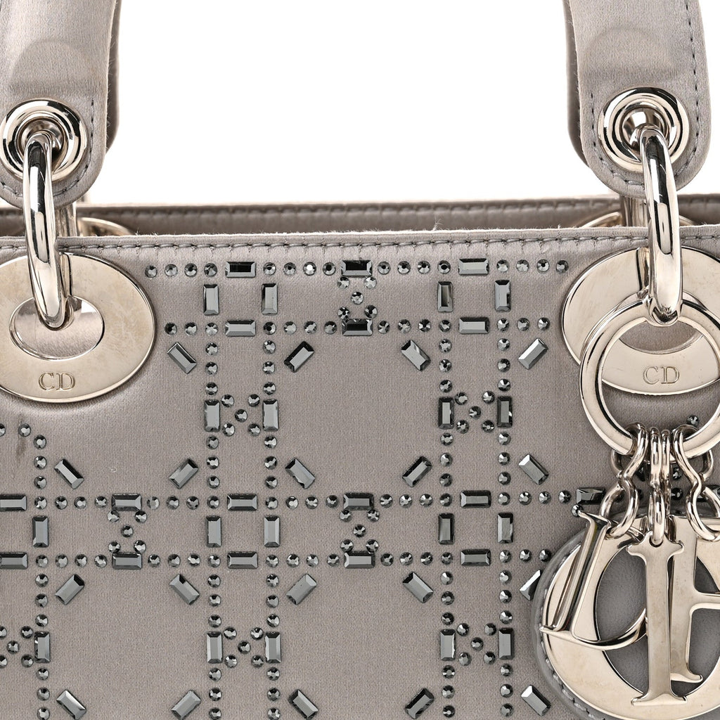 Satin Crystal Cannage Mini Lady Dior Gray