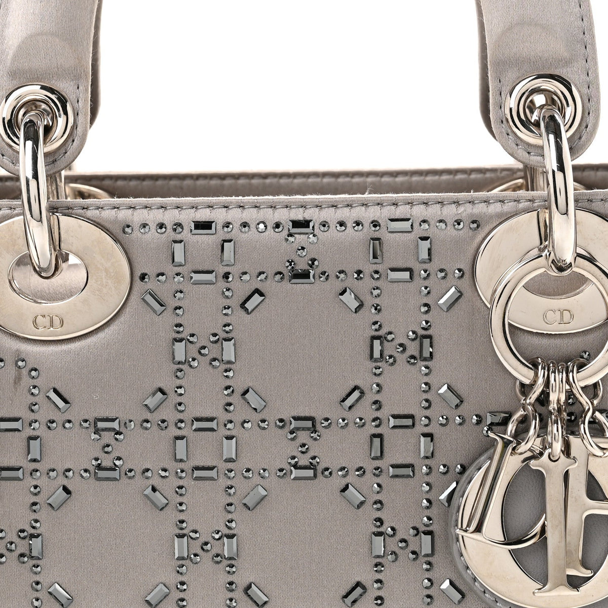 Satin Crystal Cannage Mini Lady Dior Gray