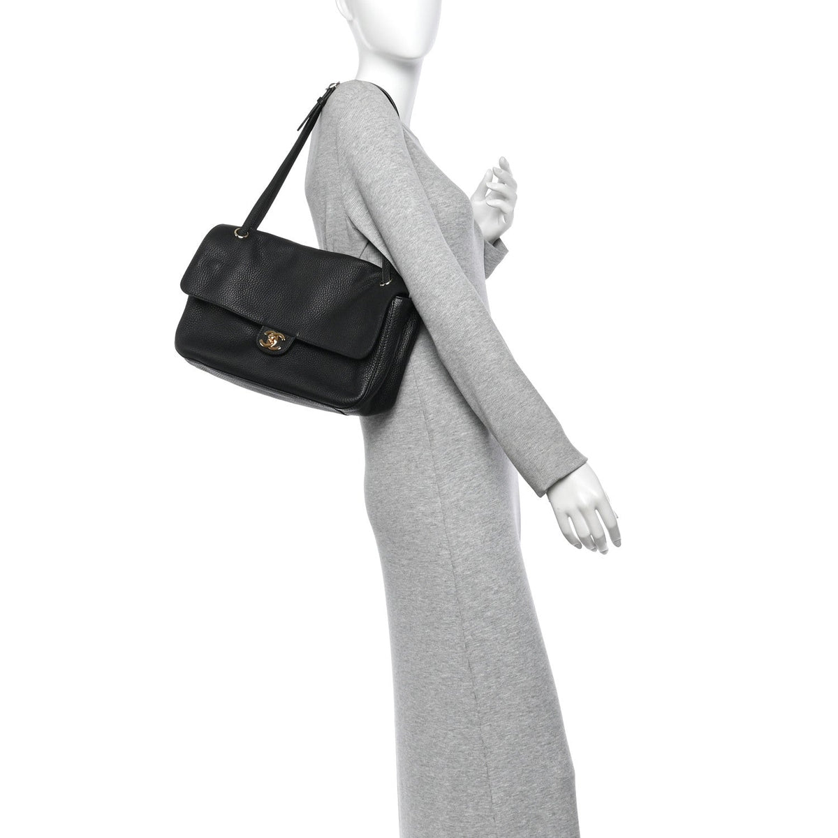 Grained Calfskin Small Souplissimo Maxi Flap Black