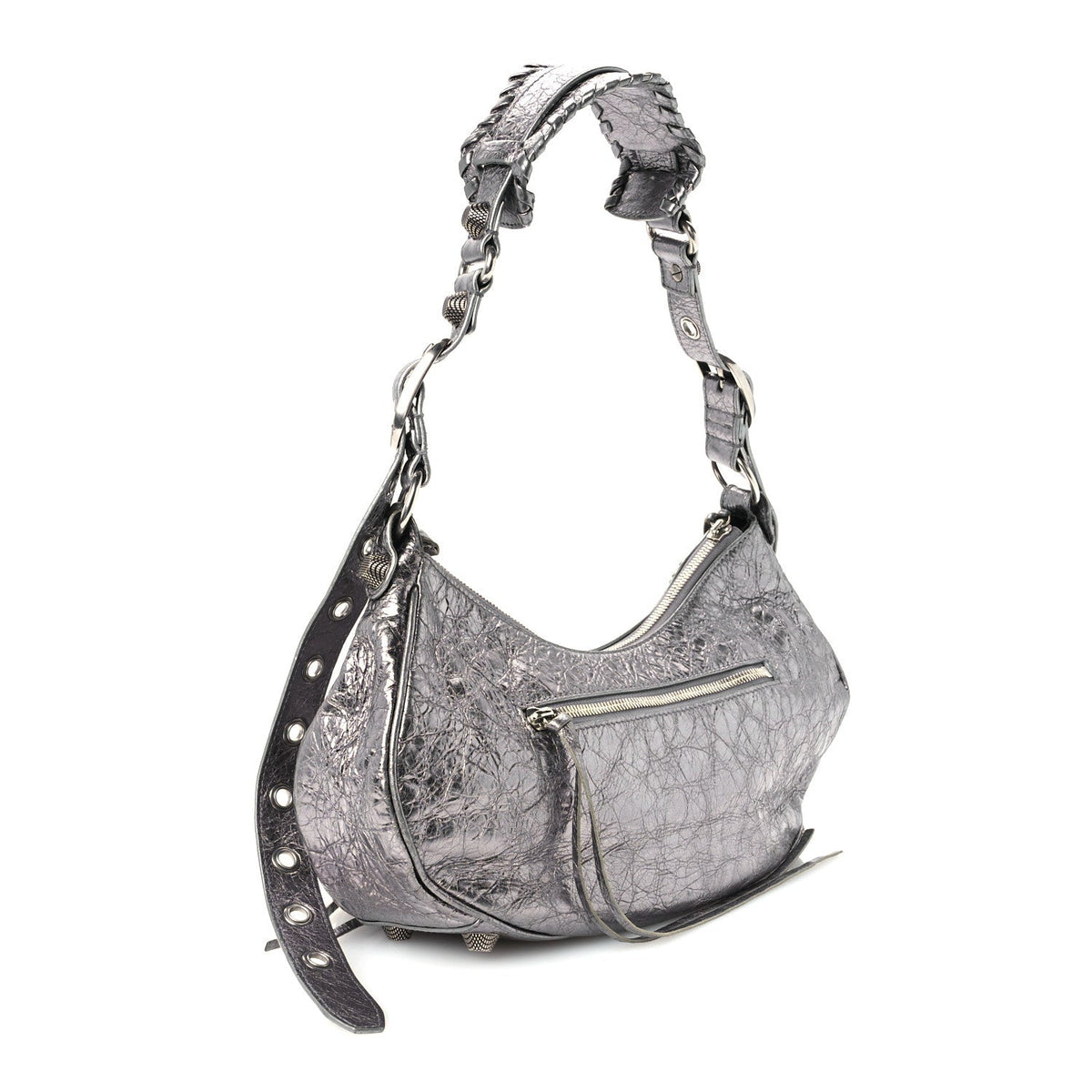 Metallic Agneau Arena Small Le Cagole Shoulder Bag Silver