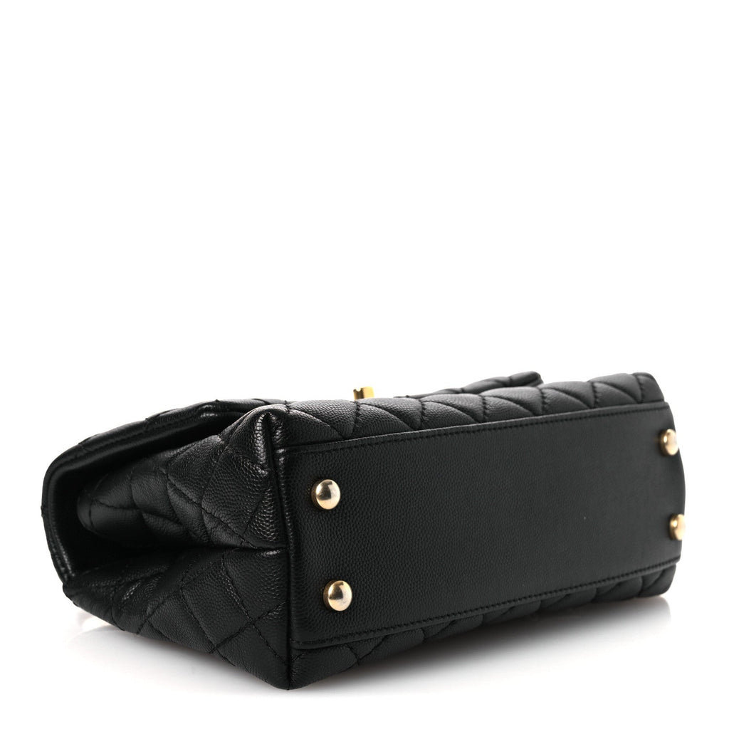 Caviar Lizard Embossed Quilted Mini Coco Handle Flap Black