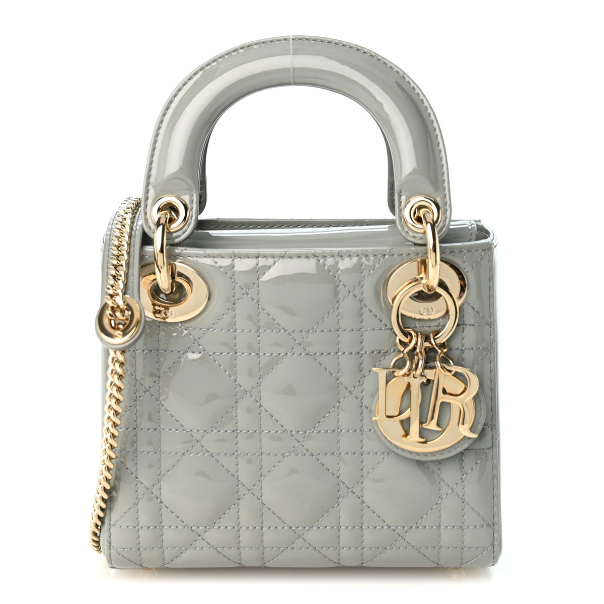 Patent Cannage Mini Lady Dior Grey Stone