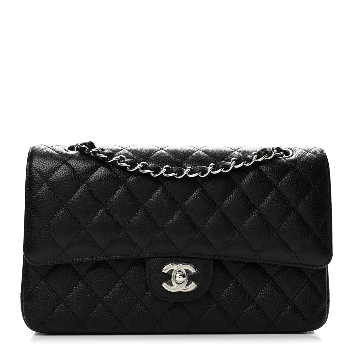 Caviar Quilted Medium Double Flap Black