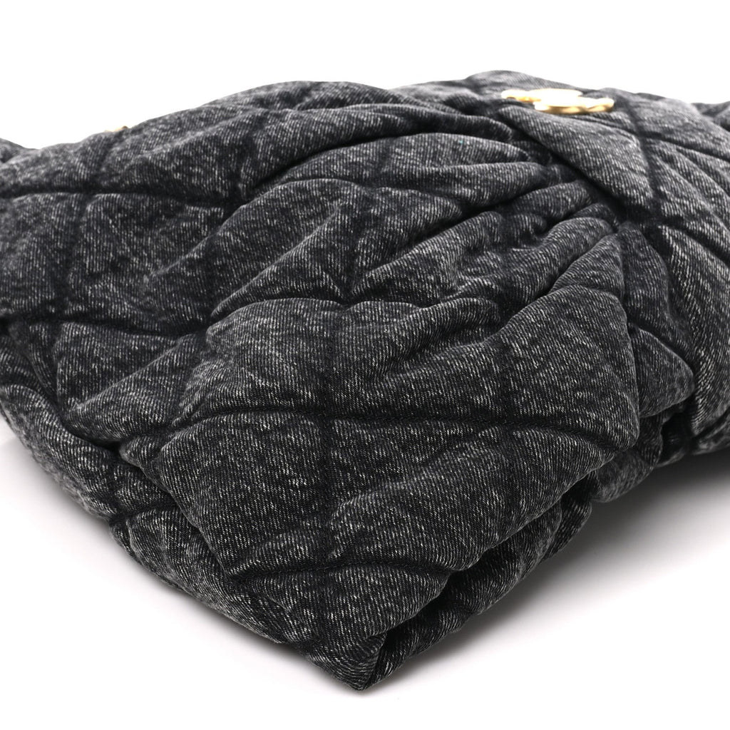 Washed Denim Quilted Maxi Bow Bag Black