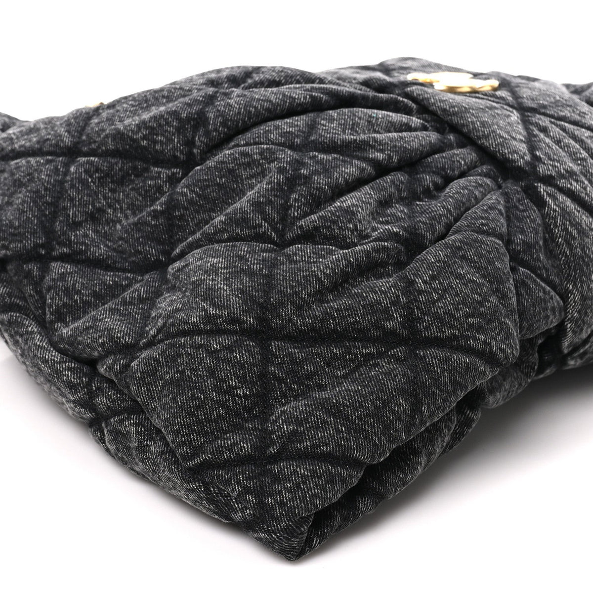 Washed Denim Quilted Maxi Bow Bag Black