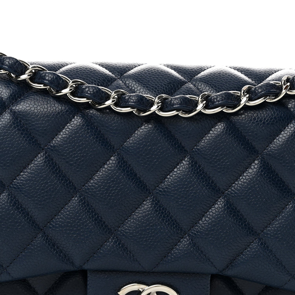 Caviar Quilted Jumbo Double Flap Navy Blue