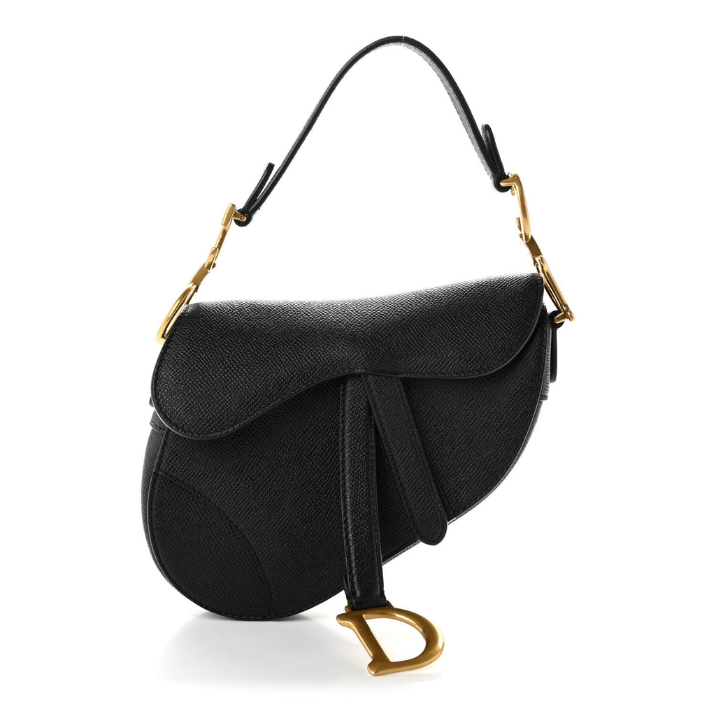 Grained Calfskin Mini Saddle Bag Black