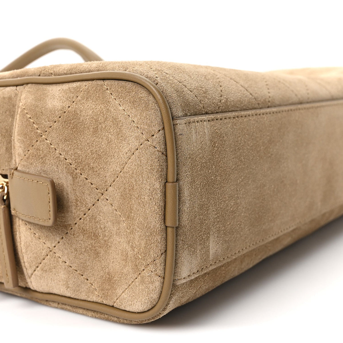 Suede Calfskin Perfect Bowling Bag Dark Beige