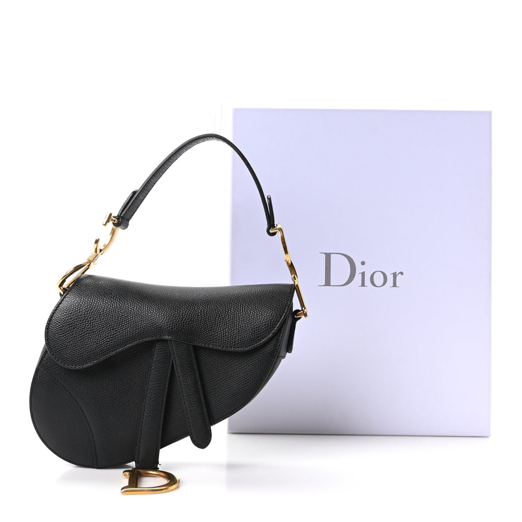 Grained Calfskin Mini Saddle Bag Black