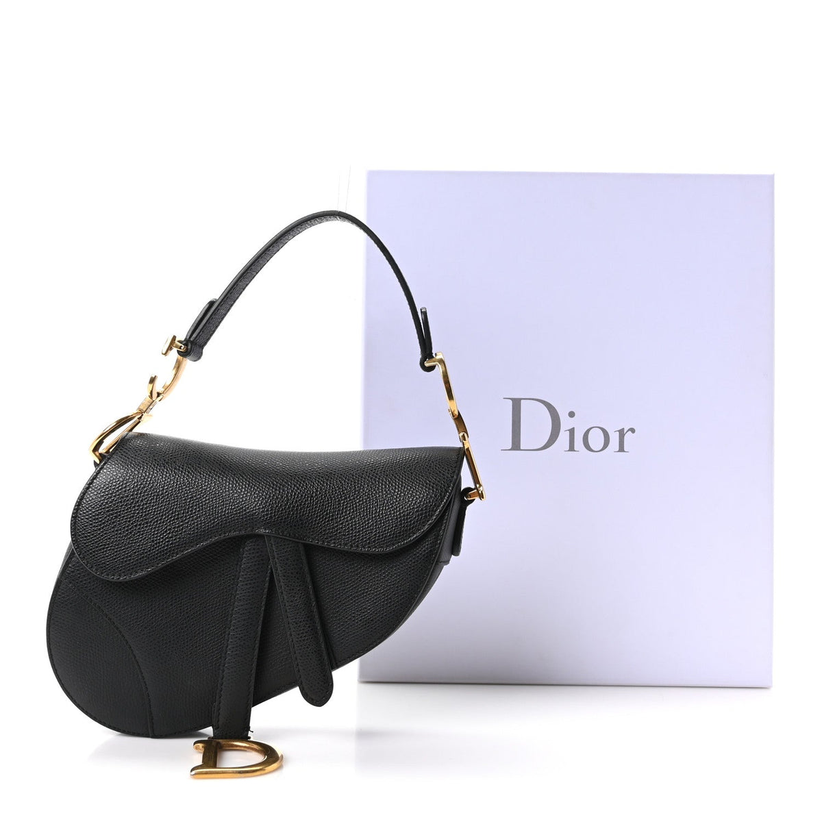 Grained Calfskin Mini Saddle Bag Black