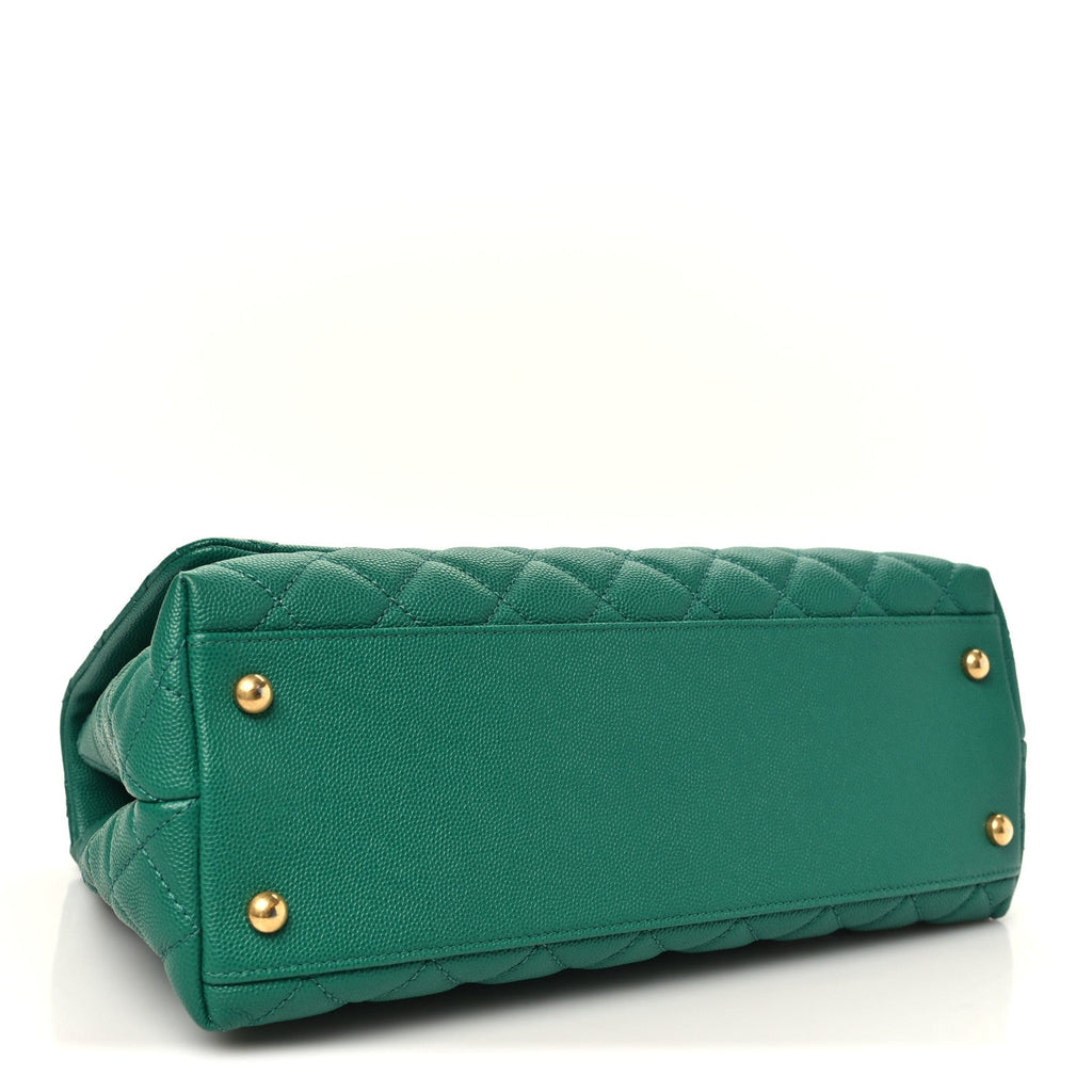 Caviar Quilted Small Coco Handle Flap Green