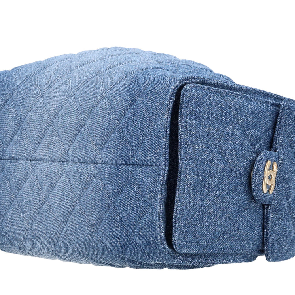 Washed Denim Quilted Small Chanel 25 Handbag Blue