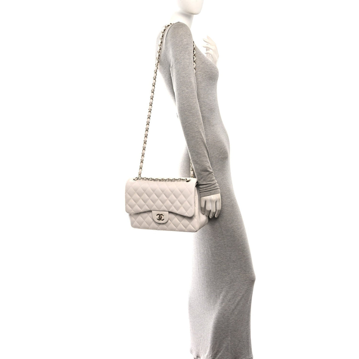 Caviar Quilted Jumbo Double Flap White
