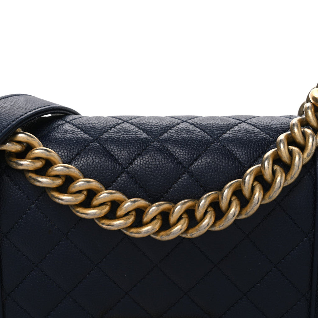 Caviar Quilted Small Boy Flap Navy