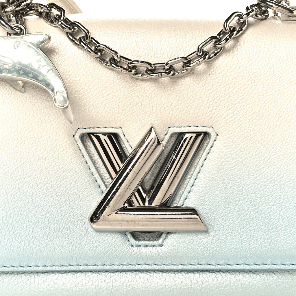 Calfskin Twist Chain Shoulder Bag PM Shaded Blue