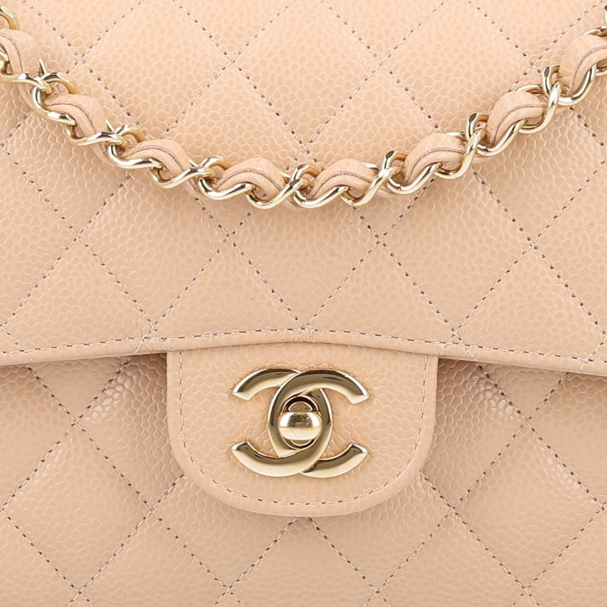 Caviar Quilted Small Double Flap Beige
