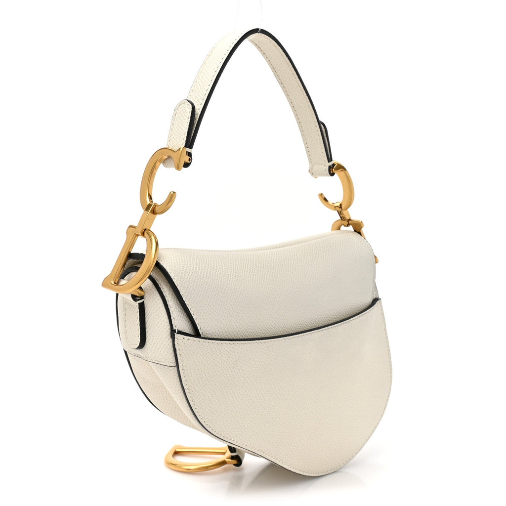 Grained Calfskin Mini Saddle Bag White