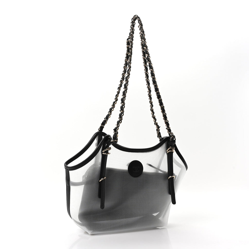 Mesh Calfskin Small Shopping Bag Transparent Black